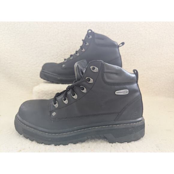 Skechers Black Leather Lace Up Work Boots Ankle Height Women's Size 8.5 W - Picture 1 of 11